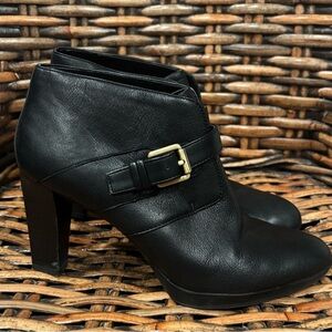 Franco Sarto Black Ankle Boots with Buckle in size 8. Pull on. Great condition!